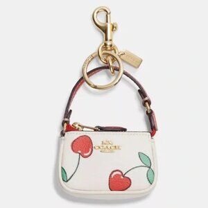 Coach Chalk Mini Nolita Bag Purse Charm Keychain Fob Heart Cherry Print CF006